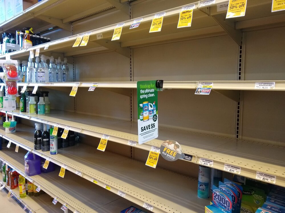 Empty shelves in a supermarket